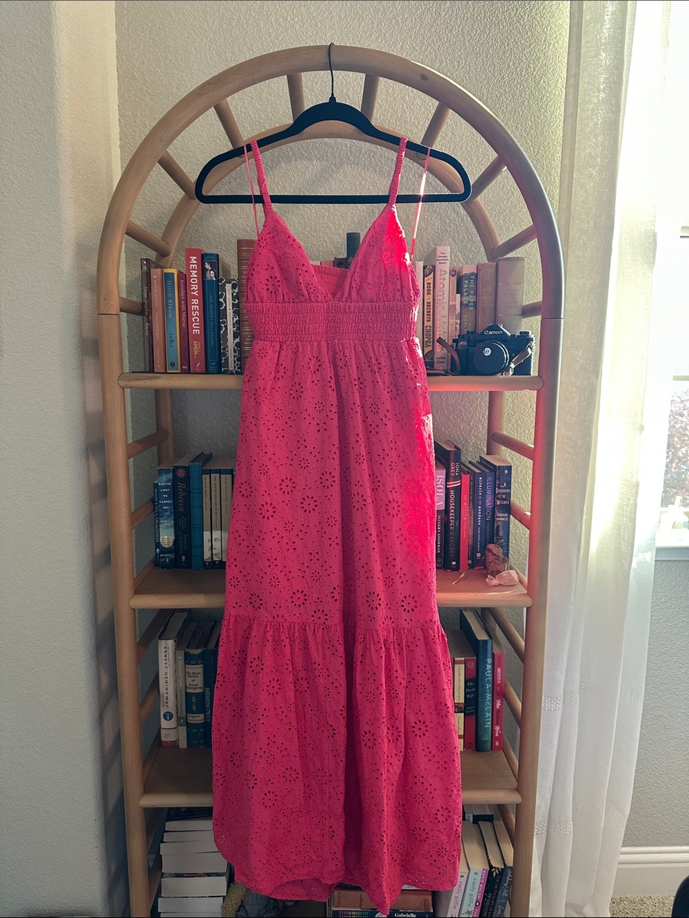 Pink Eyelet Spaghetti-Strap Maxi Dress